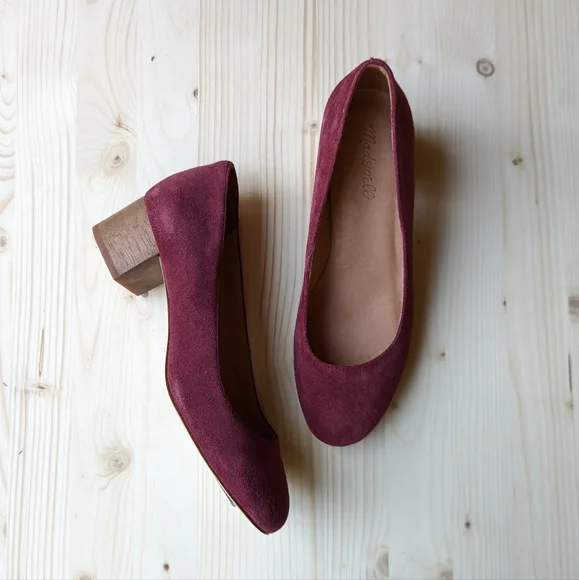 Madewell Block Heel Dress Shoes in Burgundy Wine suede leather - Picture 1 of 5